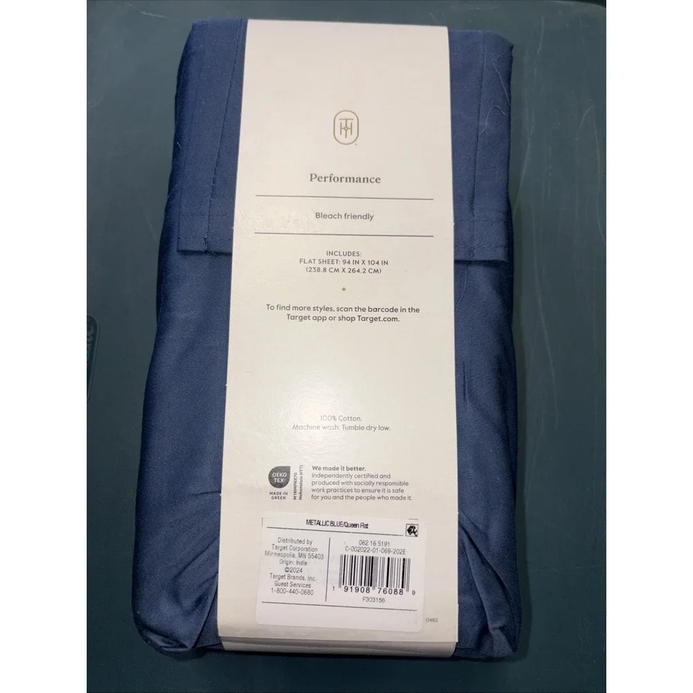 Threshold‎ Queen Size 400 Thread Count Performance Flat Sheet - Metallic Blue